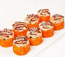 Запечённый ролл с угрём и тигровой креветкой