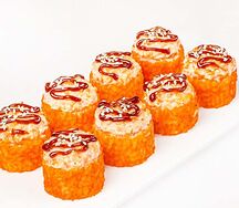 Запечённый ролл с лососем и креветкой