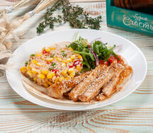 Курица терияки с рисом и овощами