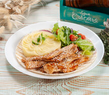 Курица терияки с пюре и овощами