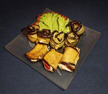 Рулетики из баклажанов с грецким орехом