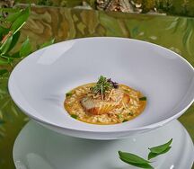 Палтус с подкопчённым ризотто