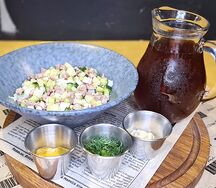 Окрошка с отварной говядиной на квасе