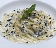 Лингвини, голубой сыр, оливки