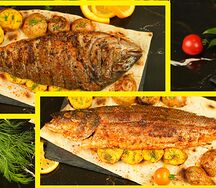 Сет Дорадо и сибас с беби-картофелем на мангале