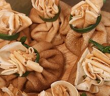 Блинные хинкали с шампиньонами и курицей