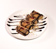Рулетики из баклажанов с орехами
