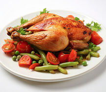 Poulet rôti aux petits pois