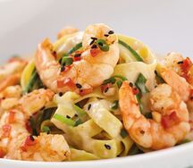 Tagliatelles et ses crevettes rosées