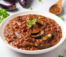 Sauce aubergine, queue de boeuf, riz