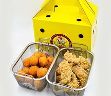 Картофельные шарики с рыбными стрипсами