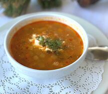 Рассольник с охотничьими колбасками