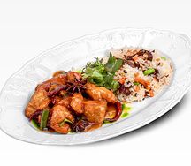 Цыпленок по-тайски в апельсиновом соусе с рисом