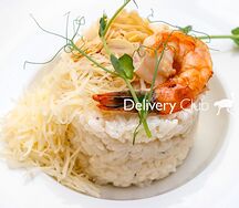 Ризотто сливочное с креветками и грушей