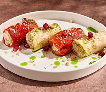 Бадриджани с печёным перцем и маринованным цукини