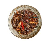 Вок с гречневой лапшой и свининой в терияки соусе