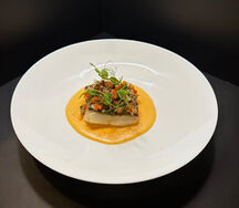 Филе палтуса с муссом из печеных овощей