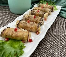 Рулет из баклажан с грецким орехом и кинзой