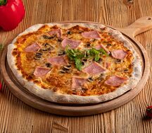 Пицца с ветчиной и грибами большая