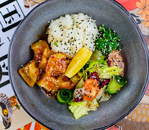 Поке с хрустящими баклажанами