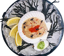 Тартар морской гребешок с красной икрой