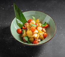 Салат Тёплый с баклажанами и креветками