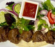 Шашлык из телятины с овощами