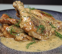 Poulet sauce forestière, riz 