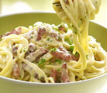 Spaghetti, crème et lardons