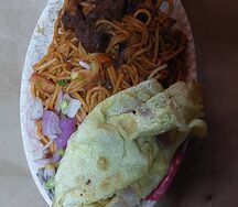 Spaghetti rognon œuf rouge aromate pain