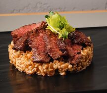 Стейк мясника с ризотто из полбы
