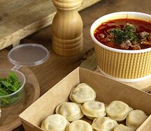 Комбо-обед Борщ по-фермерски и пельмени