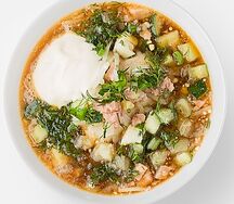 Окрошка с колбасой и редисом