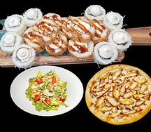Комбо Чикен роллы и пицца и салат