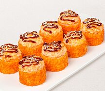Запечённый ролл с лососем и креветкой