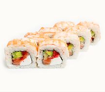 Фирменный ролл с креветкой и лососем