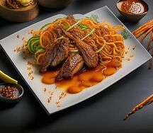 Wok из лапши соба Паназия с ягненком