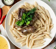 Хинкал галушки с сушеной колбасой или мясом