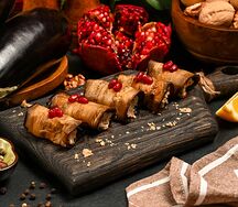Рулет из баклажанов с грецким орехом