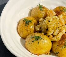 Креветки, картофель, песто