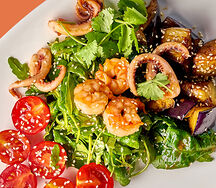 Баклажаны с креветками и кальмарами