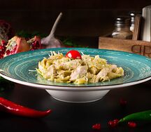 Паста паппарделле с белыми грибами и креветками