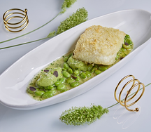 Филе палтуса с бобами эдамамэ