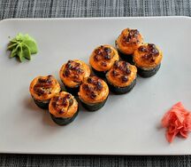 Запеченный острый с мидиями