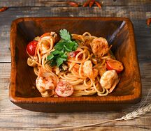 Спагетти Том ям с креветками