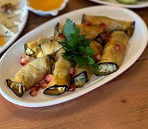 Рулетики из баклажанов с гранатовым соусом