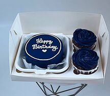 Набор №1 бенто-торт и 2 капкейка синих Happy birthday