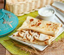 Блин с курой и грибами