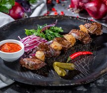 Шашлык из бараньей печени с курдюком