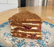 Шоколадный медовик с клюквой